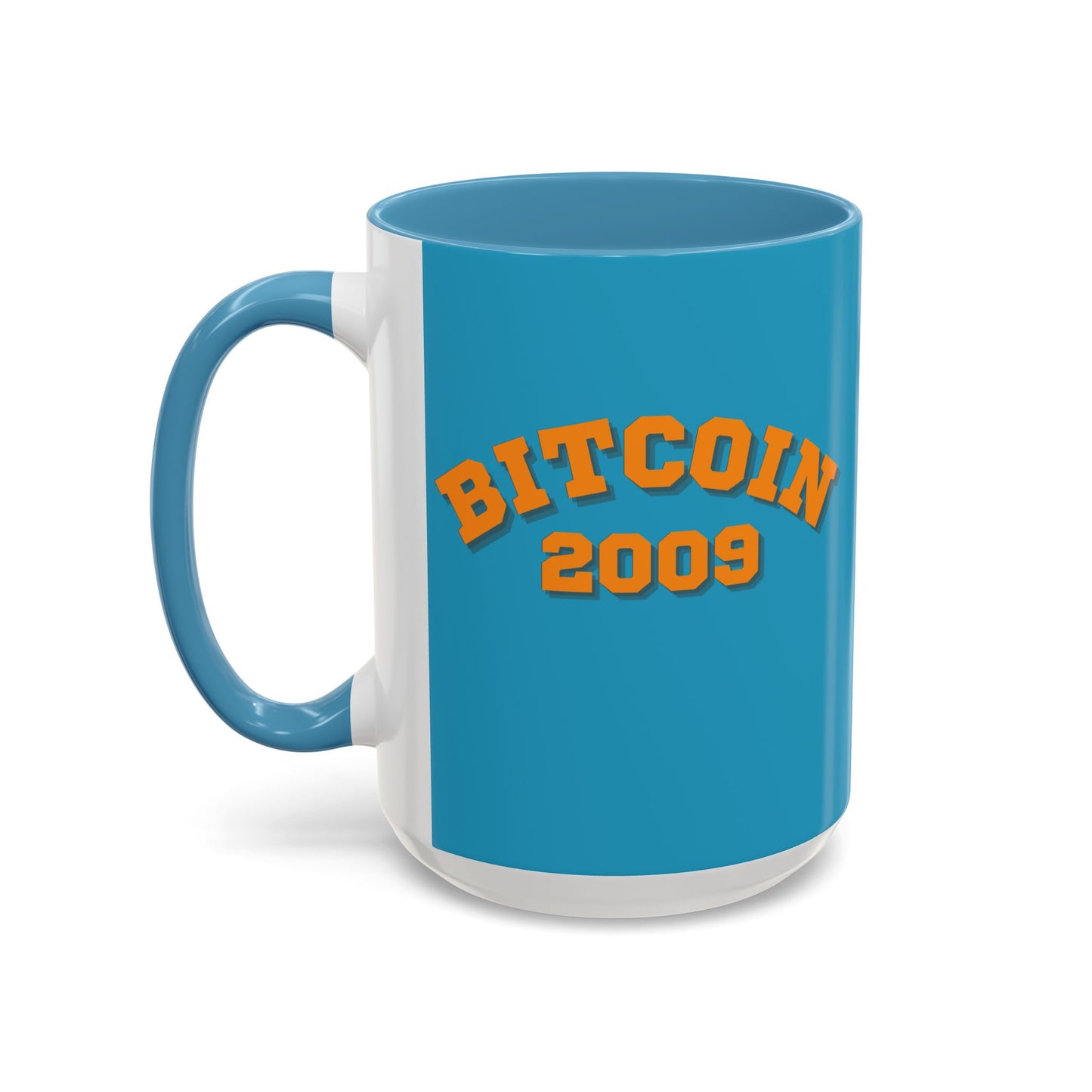 Bitcoin 2009 Turquoise Accent Mug by cypherpunkgear.com