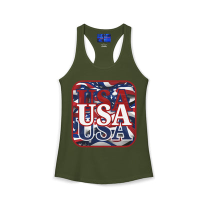 Red WHITE and Blue USA Patriot Women's Racerback Tank Top by cypherpunkgear.com