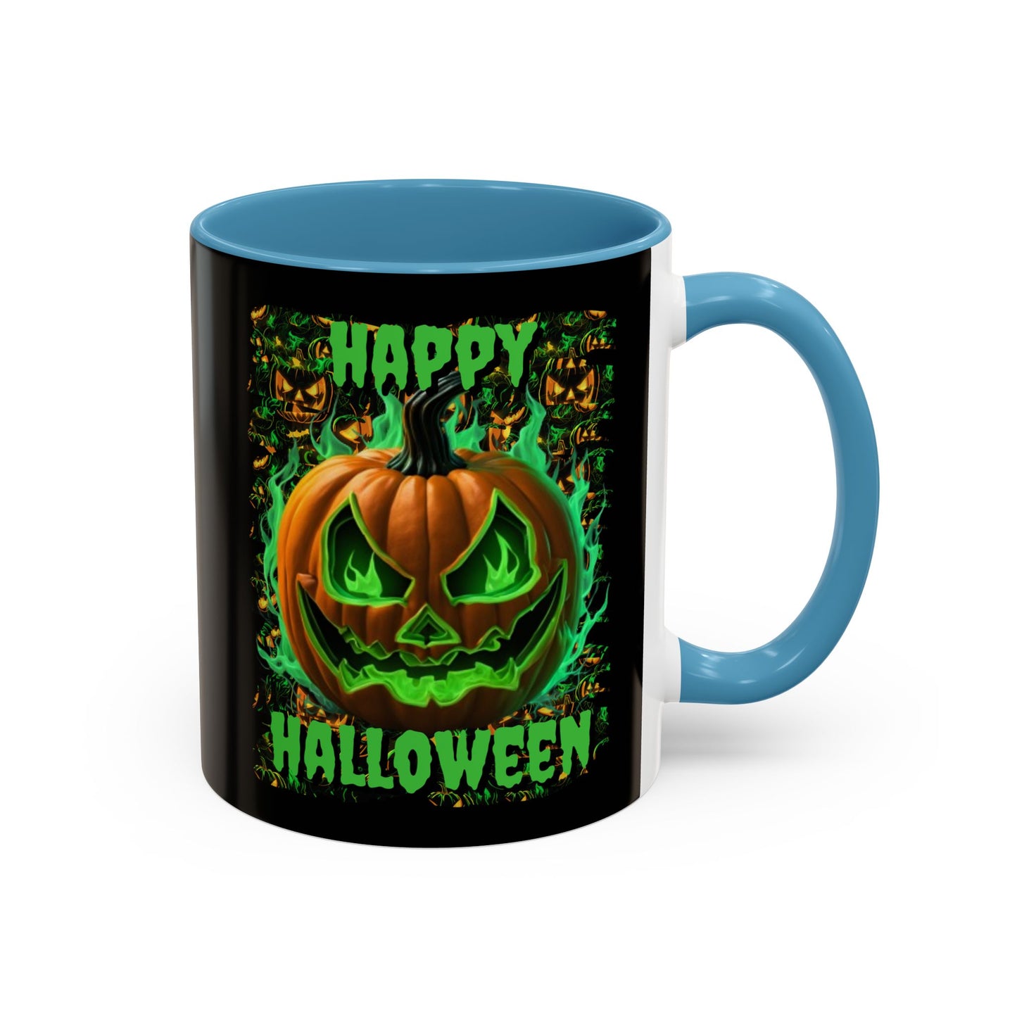 Happy Halloween Green Jack Black Accent Mug by CreepyCrafts.boo