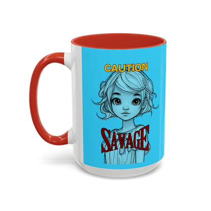Caution, Savage Light Blue Accent Mug by cypherpunkgear.com