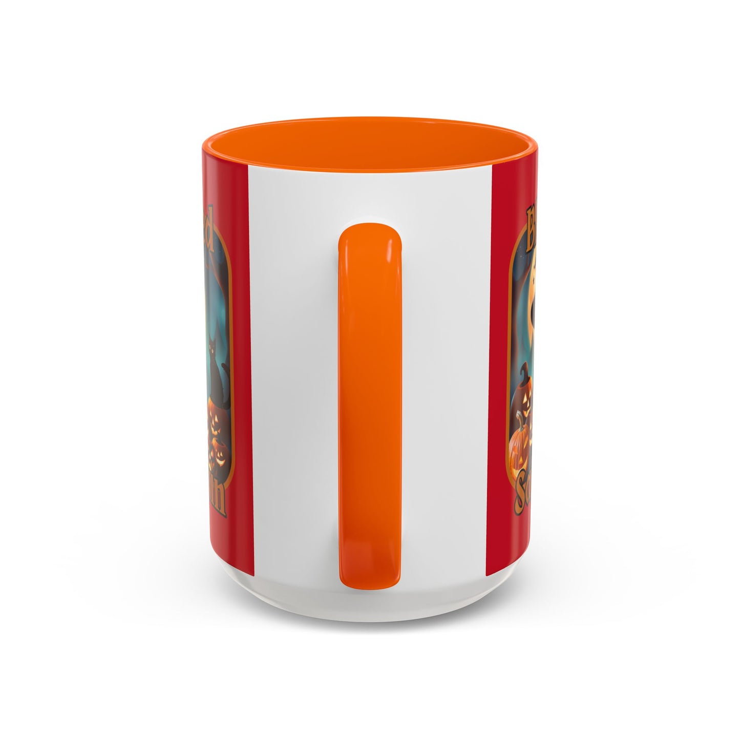 Blessed Samhain Cute Witch Orange font Red Accent Mug by CreepyCrafts.boo