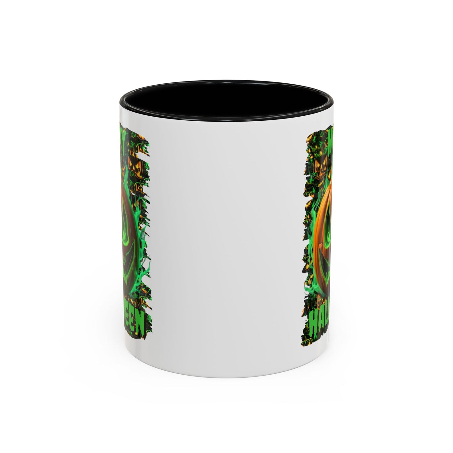 Happy Halloween Green Jack White Accent Mug by CreepyCrafts.boo