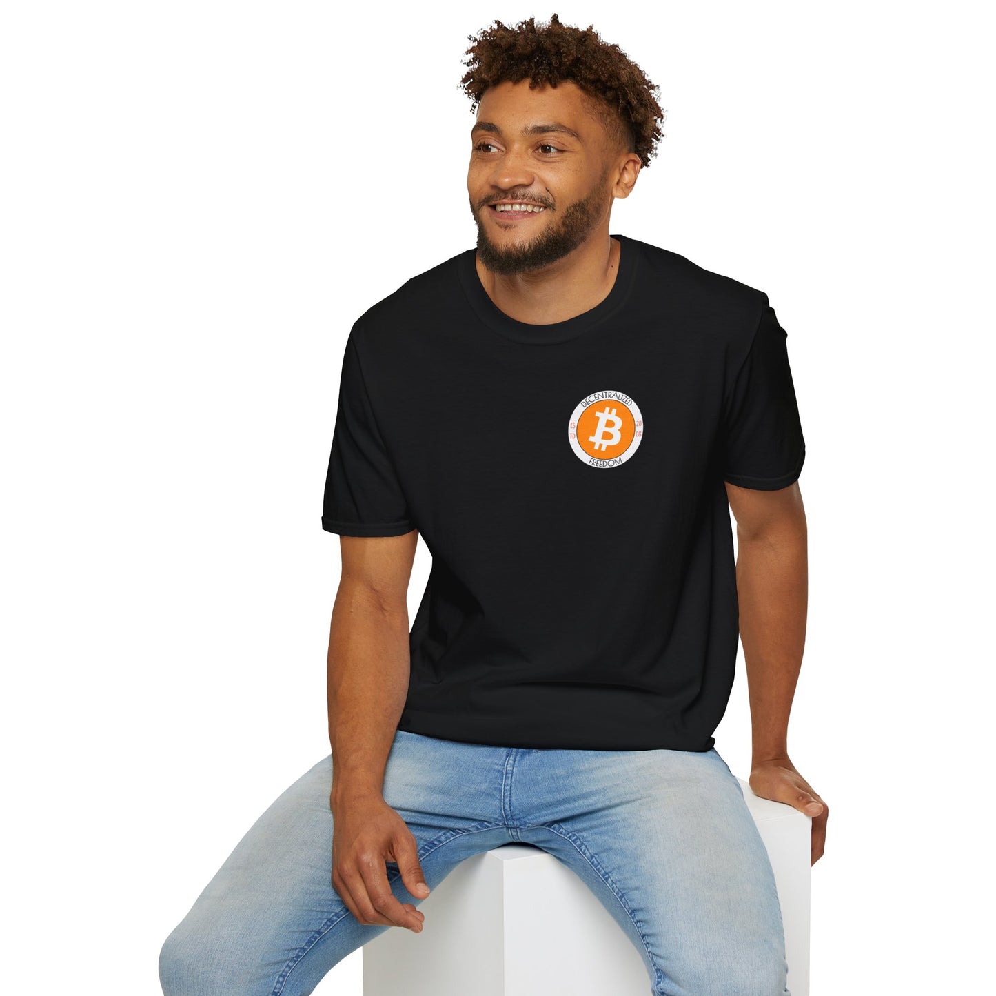 2-sided, Bitcoin (BTC) Decentralized Freedom DKcolors Unisex T-Shirt by cypherpunkgear.com