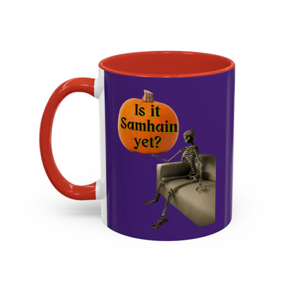 Is it Samhain yet? Skeleton's Pumpkin Purple Accent Mug by CreepyCrafts.boo