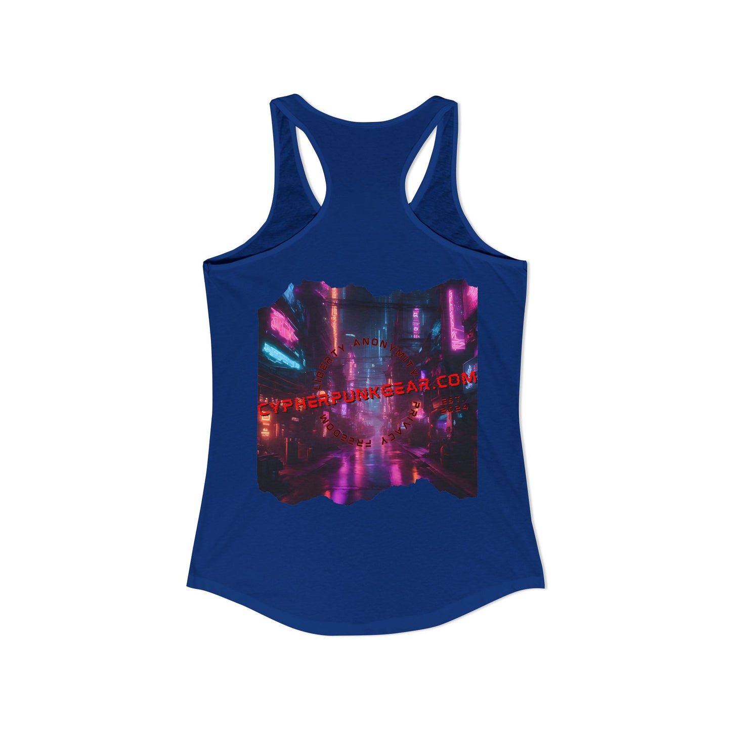 2-sided, cypherpunkgear.com Logo & Cityscape Women's Racerback Tank Top by cypherpunkgear.com