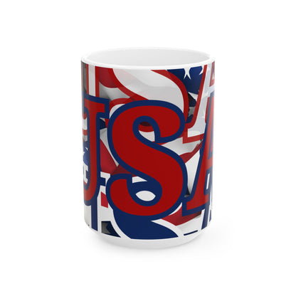 USA! USA! USA Red font Patriot White Mug by cypherpunkgear.com