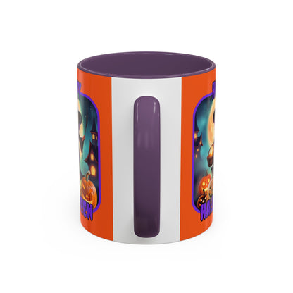 Happy Halloween Little Witch Purple font Orange Accent Mug by CreepyCrafts.boo
