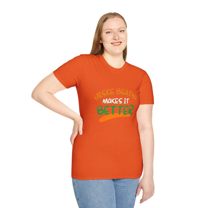 Uisce Beatha makes it better Orange, White, and Green font Light colors Unisex T-Shirt by cypherpunkgear.com