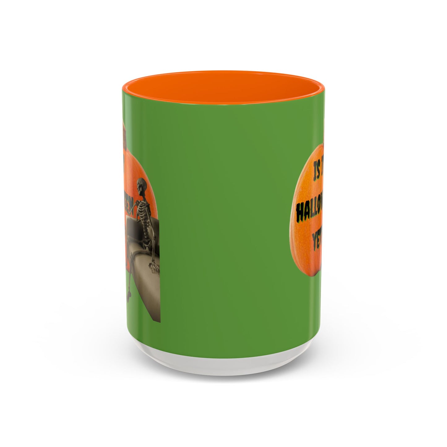 Is it Halloween yet? Skeleton's Giant Pumpkin Green Accent Mug by CreepyCrafts.boo