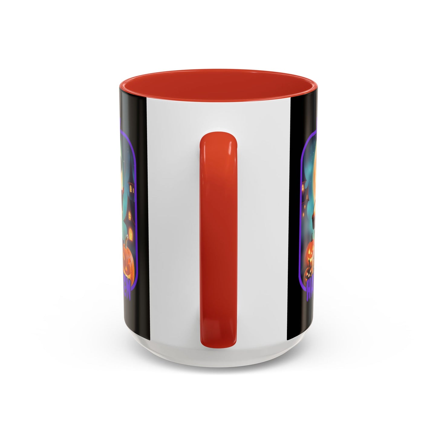 Happy Halloween Little Witch Purple font Black Accent Mug by CreepyCrafts.boo