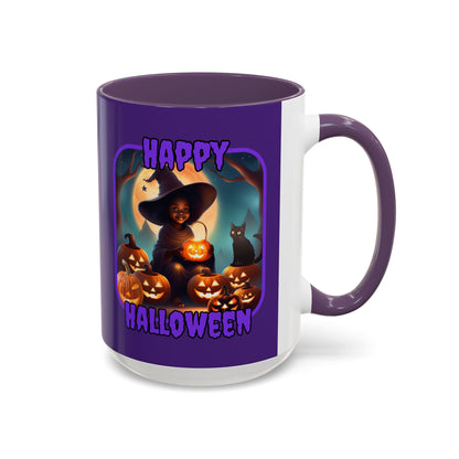 Happy Halloween Cute Witch Purple font Purple Accent Mug by CreepyCrafts.boo
