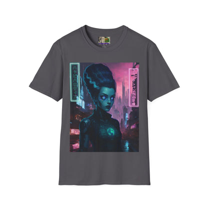 Neon Bride of Frankenstein Dark colors Unisex T-Shirt by CreepyCrafts.boo