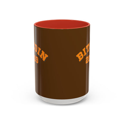 Bitcoin 2009 Brown Accent Mug by cypherpunkgear.com