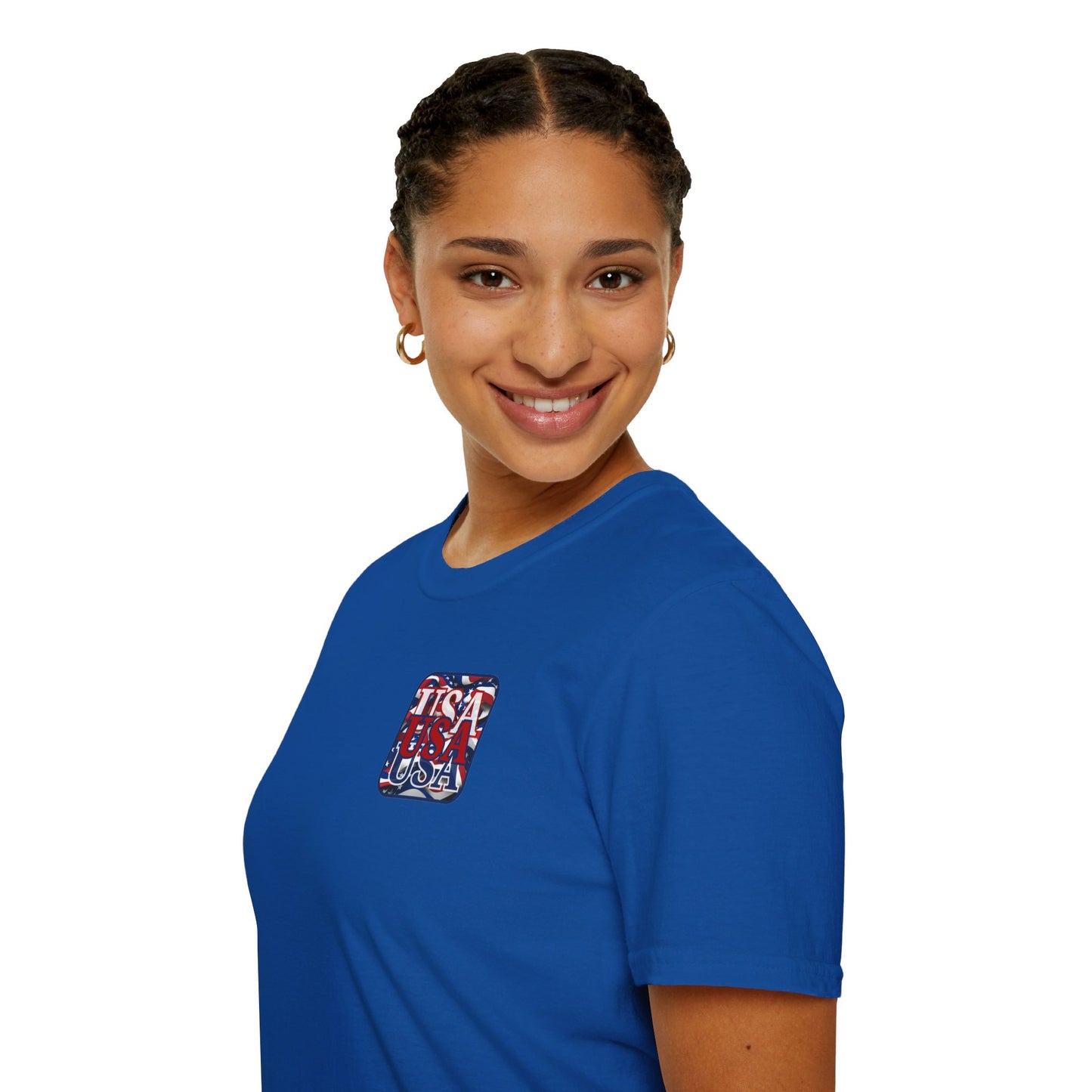 2-sided RED White and Blue USA Patriot DKcolors Unisex T-Shirt by cypherpunkgear