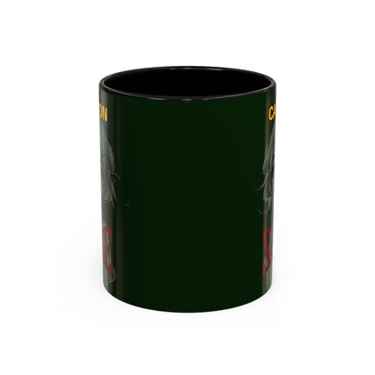 Caution, Savage Dark Green Accent Mug by cypherpunkgear.com
