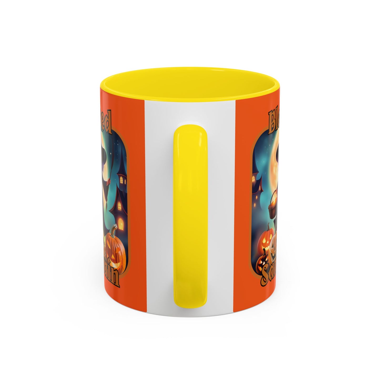 Blessed Samhain Little Witch Orange font Orange Accent Mug by CreepyCrafts.boo