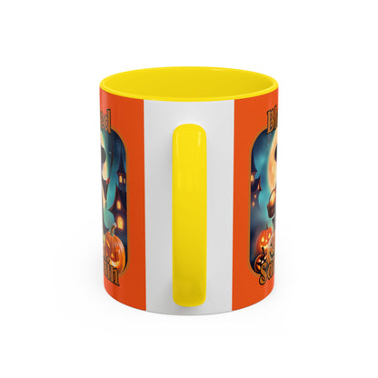 Blessed Samhain Little Witch Orange font Orange Accent Mug by CreepyCrafts.boo