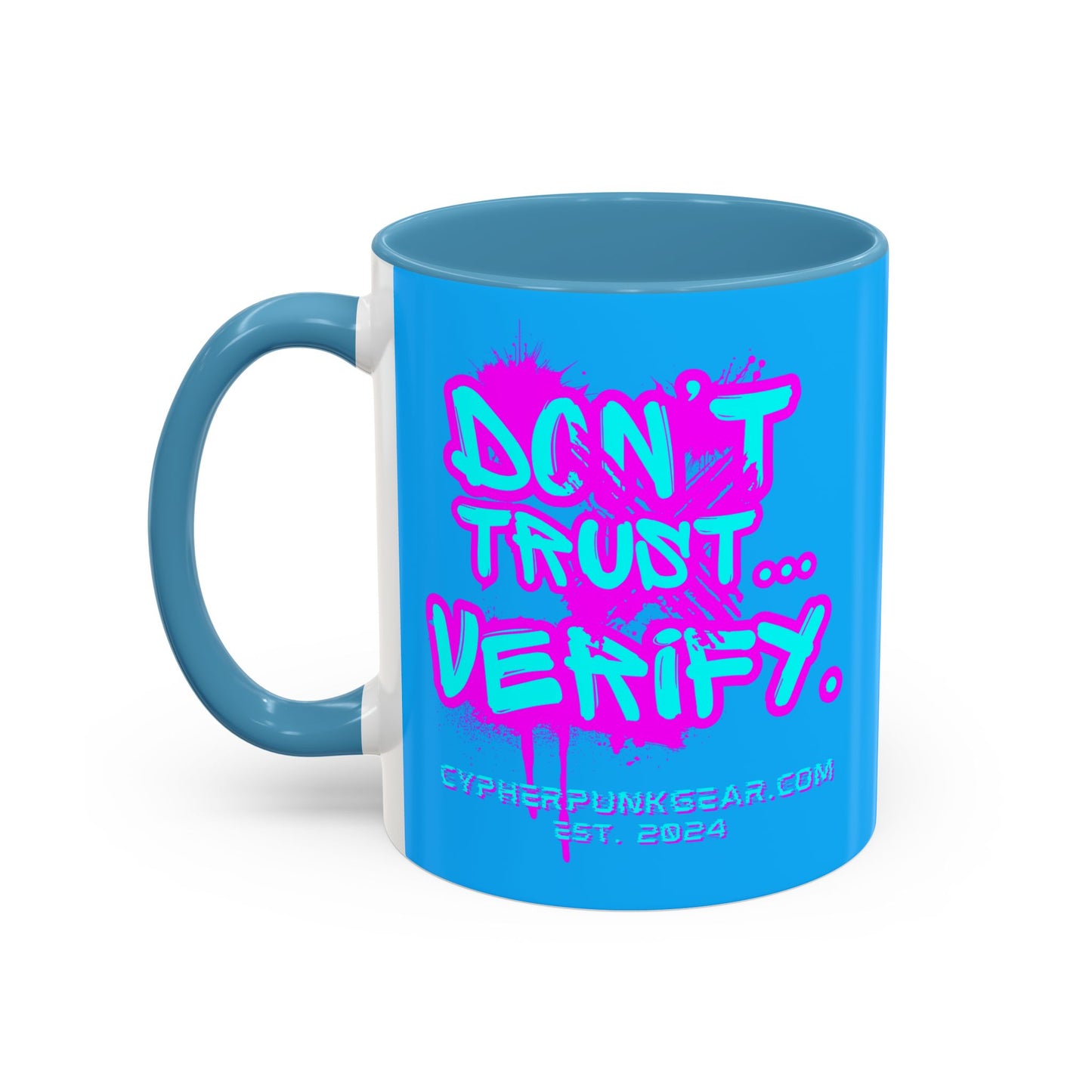Don't Trust...Verify. Light Blue Accent Mug by cypherpunkgear.com