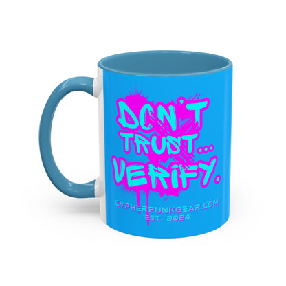 Don't Trust...Verify. Light Blue Accent Mug by cypherpunkgear.com