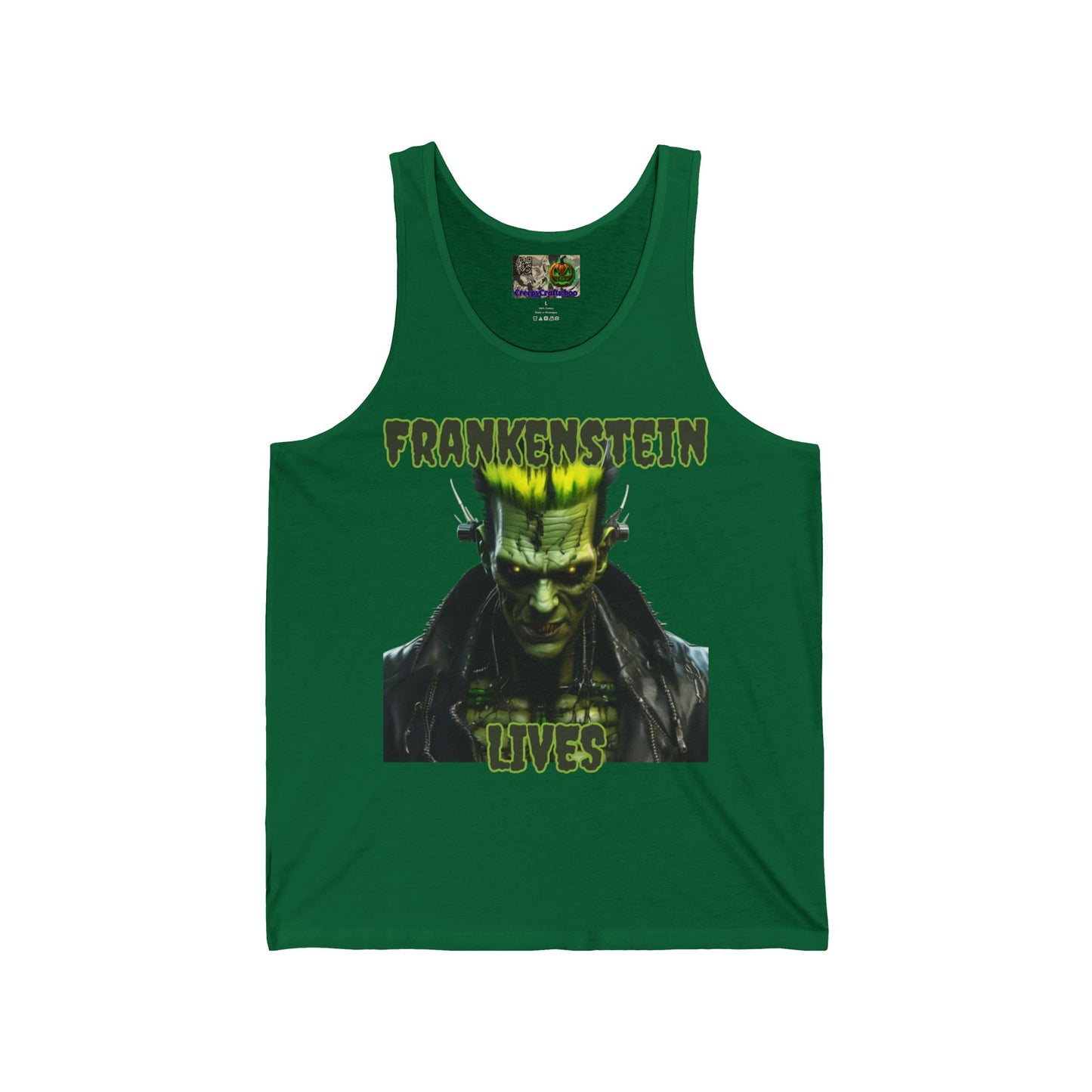 Frankenstein Lives Unisex Jersey Tank Top by CreepyCrafts.boo