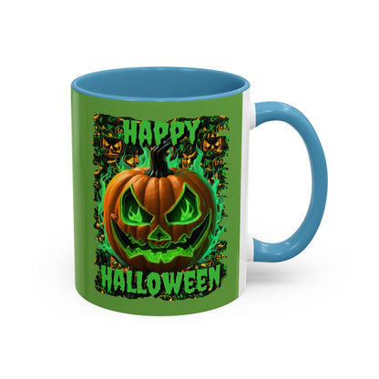 Happy Halloween Green Jack Green Accent Mug by CreepyCrafts.boo