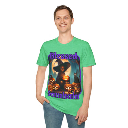 Blessed Samhain Cute Witch PRfont DKcolors Unisex T-Shirt by cypherpunkgear