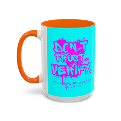 Don't Trust...Verify. Cyan Accent Mug by cypherpunkgear.com