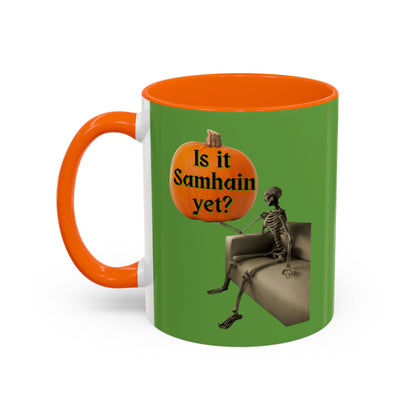 Is it Samhain yet? Skeleton's Pumpkin Green Accent Mug by CreepyCrafts.boo