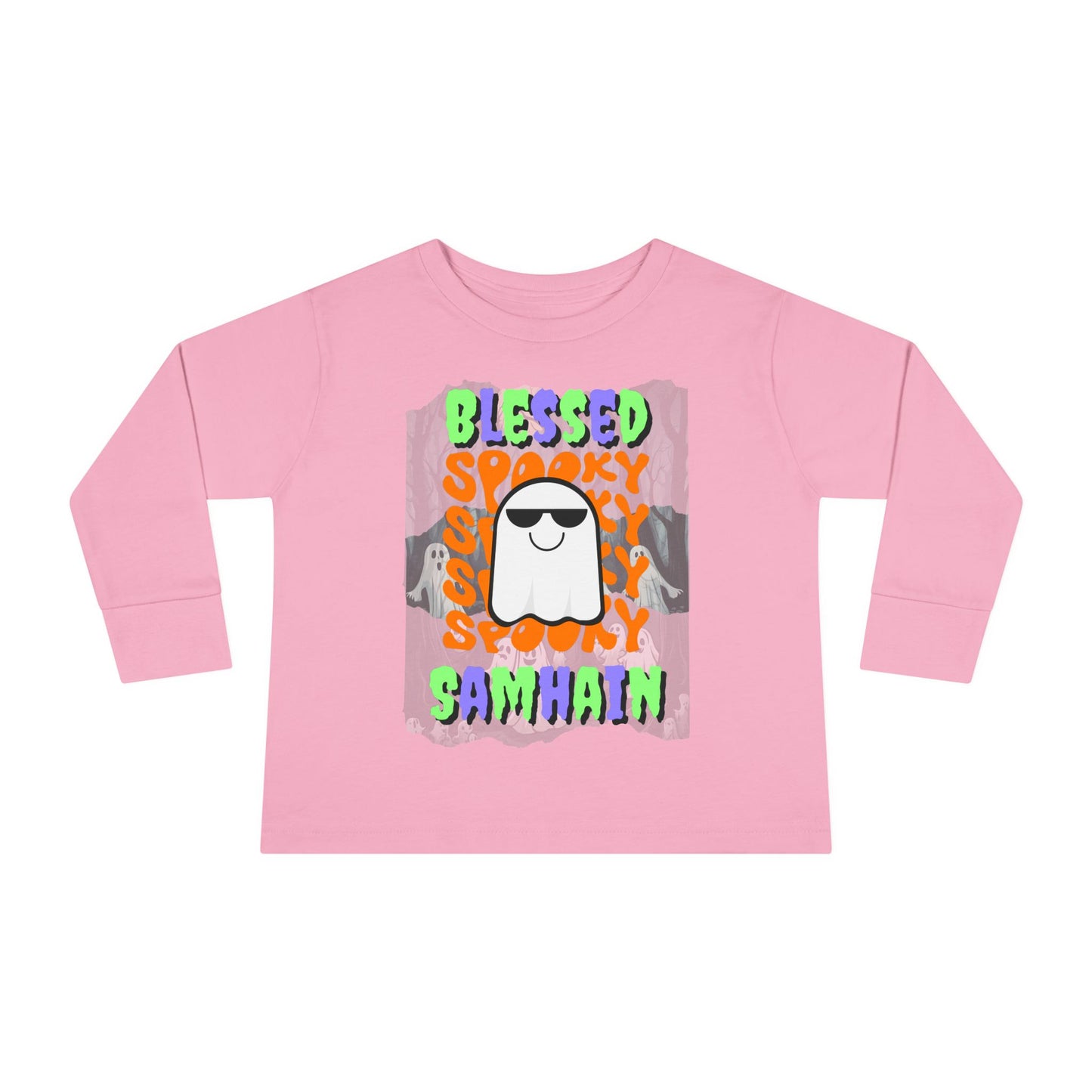 Spooky Blessed Samhain Ghost Mixed font Toddler Long Sleeve Tee by CreepyCrafts.boo