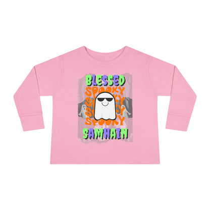 Spooky Blessed Samhain Ghost Mixed font Toddler Long Sleeve Tee by CreepyCrafts.boo