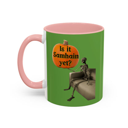 Is it Samhain yet? Skeleton's Pumpkin Green Accent Mug by CreepyCrafts.boo