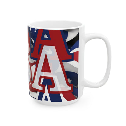 USA! USA! USA White font Patriot White Mug by cypherpunkgear.com