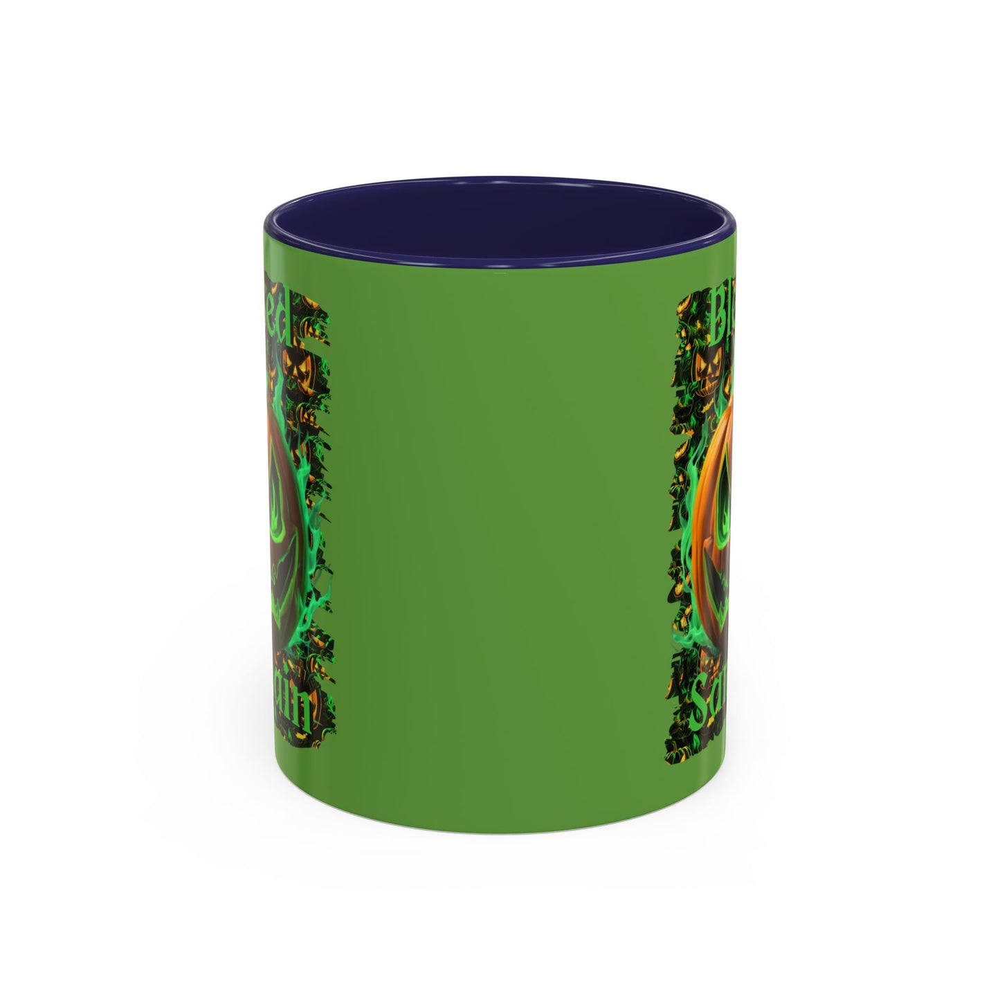 Blessed Samhain Green Jack Green Accent Mug by CreepyCrafts.boo