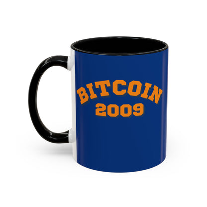 Bitcoin 2009 Dark Blue Accent Mug by cypherpunkgear.com