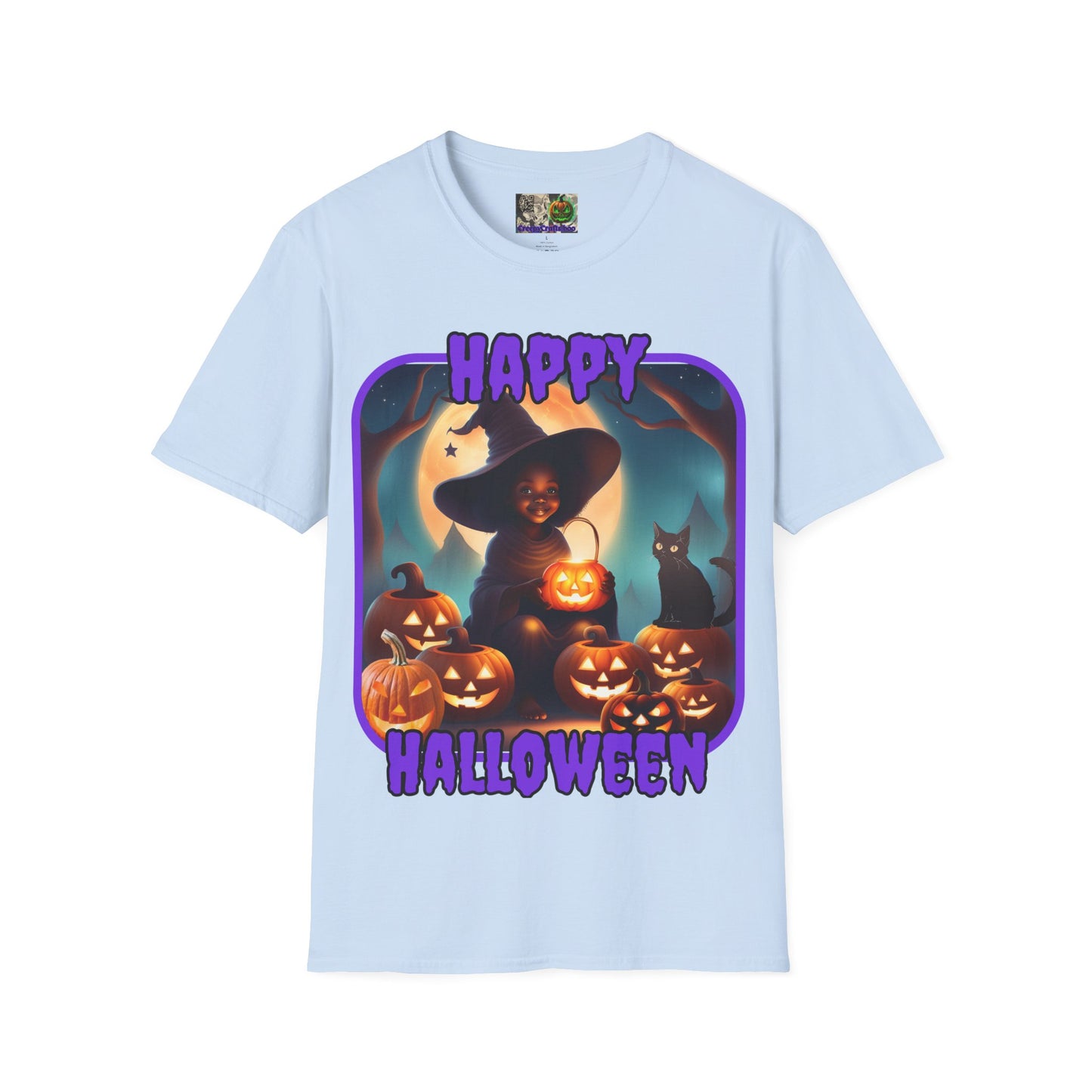 Happy Halloween Cute Witch Purple font Light colors Unisex T-Shirt by CreepyCrafts.boo