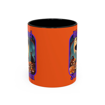 Blessed Samhain Cute Witch Purple font Orange Accent Mug by CreepyCrafts.boo