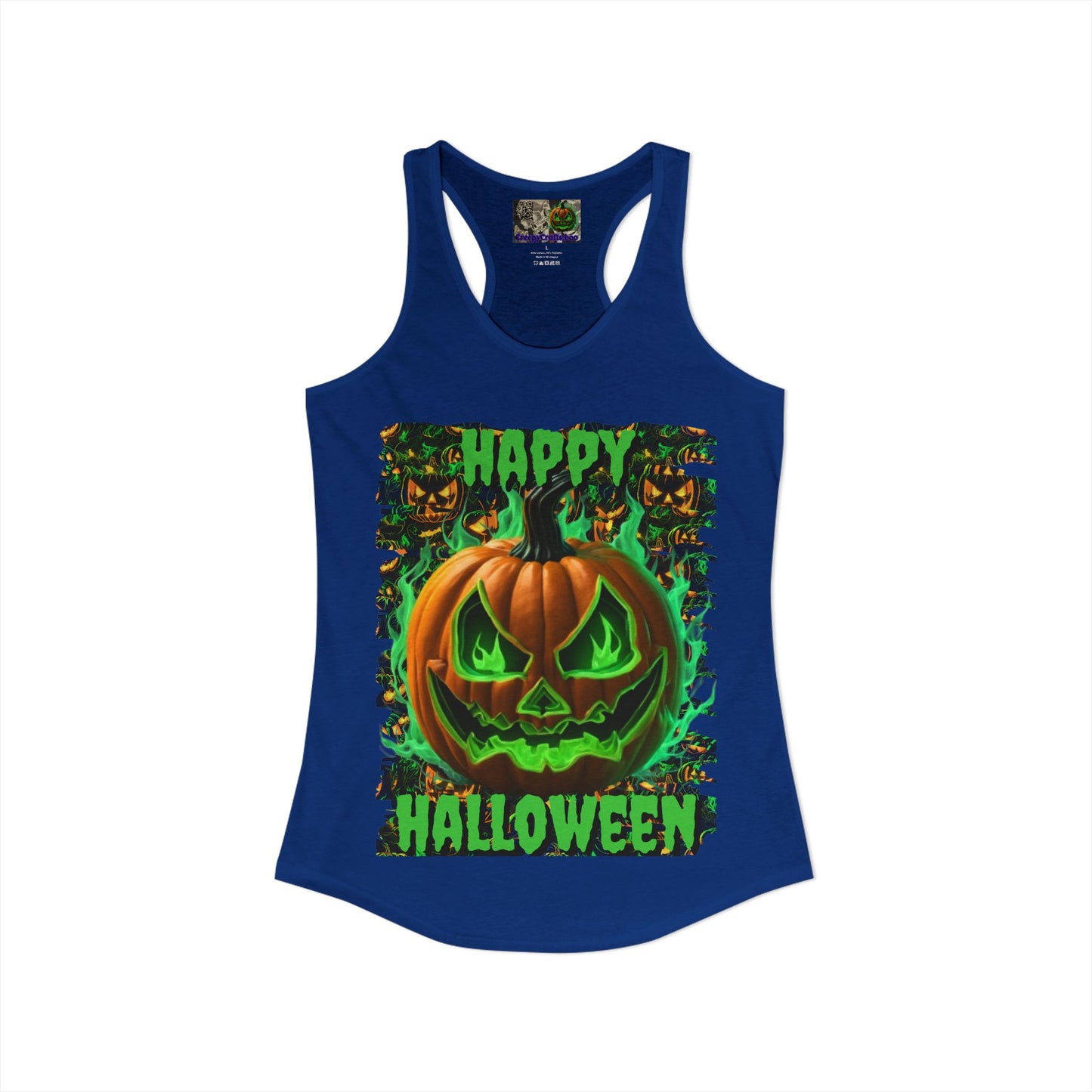 Happy Halloween Green Jack Women's Racerback Tank Top by CreepyCrafts.boo