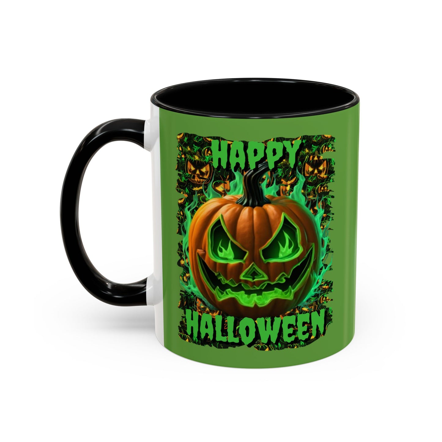 Happy Halloween Green Jack Green Accent Mug by CreepyCrafts.boo