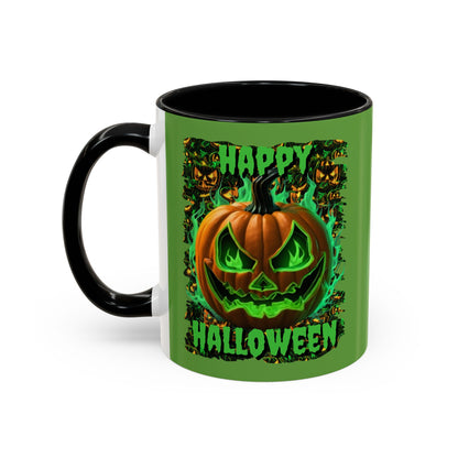 Happy Halloween Green Jack Green Accent Mug by CreepyCrafts.boo