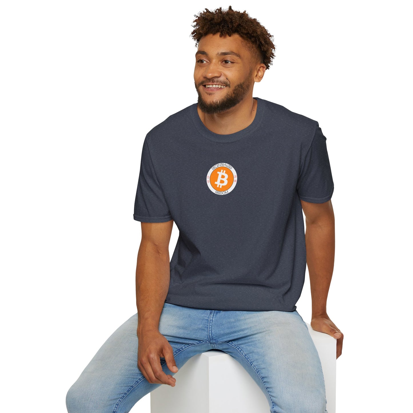 2-sided, Bitcoin (BTC) Decentralized Freedom Dark colors Unisex T-Shirt by cypherpunkgear.com
