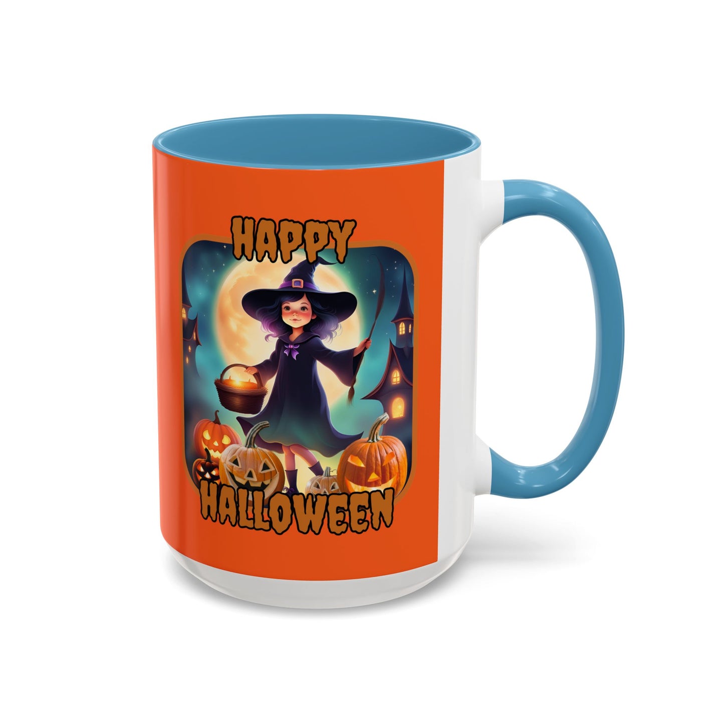 Happy Halloween Little Witch Orange font Orange Accent Mug by CreepyCrafts.boo