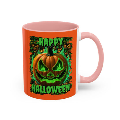 Happy Halloween Green Jack Orange Accent Mug by CreepyCrafts.boo