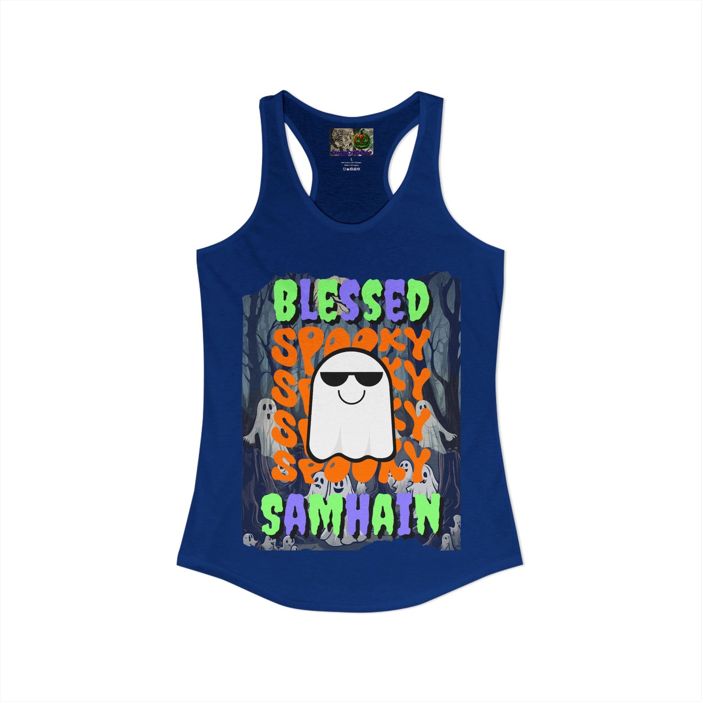 Spooky Blessed Samhain Ghost Mixed font Women's Racerback Tank Top by CreepyCrafts.boo