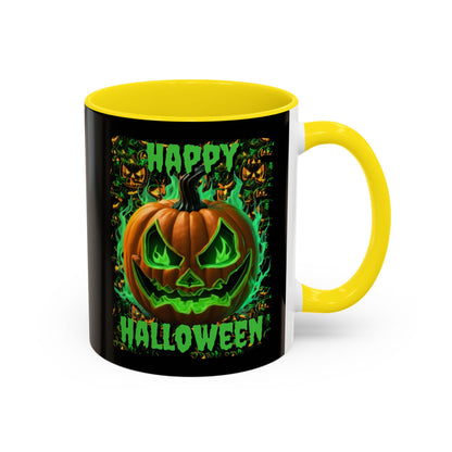 Happy Halloween Green Jack Black Accent Mug by CreepyCrafts.boo