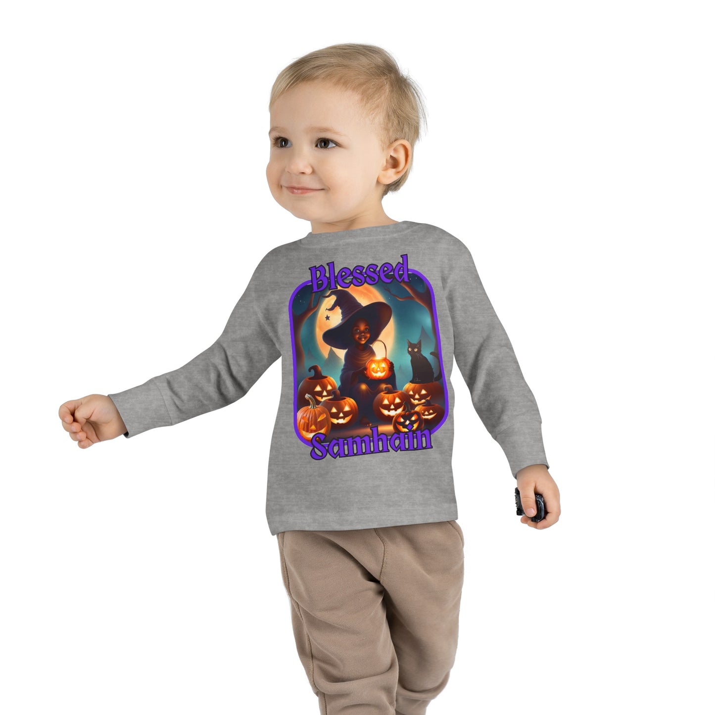 Blessed Samhain Cute Witch PRfont Toddler Long Sleeve Tee by cypherpunkgear