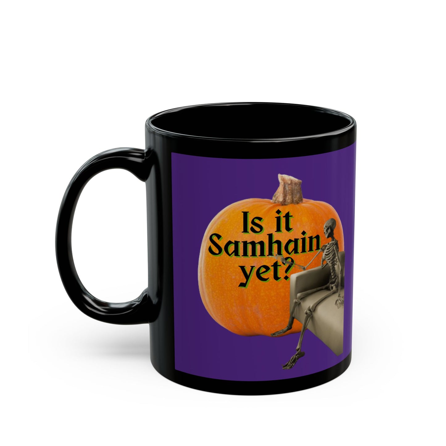 Is It Samhain Yet? Skeleton's Giant Pumpkin Purple Mug by CreepyCrafts.boo