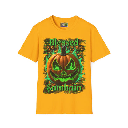 Blessed Samhain Green Jack Light colors Unisex T-Shirt by CreepyCrafts.boo
