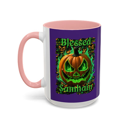 Blessed Samhain Green Jack Purple Accent Mug by CreepyCrafts.boo