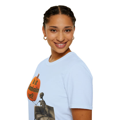 Is it Samhain yet? Skeleton's Pumpkin Light colors Unisex T-Shirt by CreepyCrafts.boo