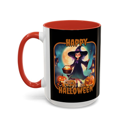 Happy Halloween Little Witch Orange font Black Accent Mug by CreepyCrafts.boo